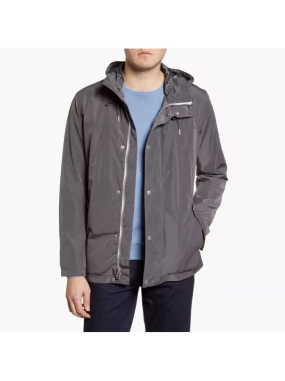 Cole Haan Men’s Hooded Rain Jacket in Fog Gray Size XL